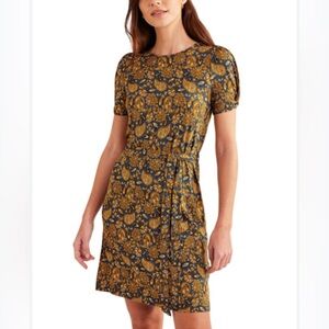 NWT Boden Knot Detail Jersey Mini Dress Women’s 12R Harvest Gold Paisley Terrace